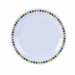 GENWARE MELAMINE WHITE WITH COLOURED SPOTS PLATE 6.3"