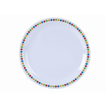 GENWARE MELAMINE WHITE WITH COLOURED SPOTS PLATE 8.9"