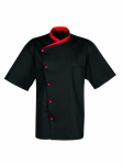 JULIUSO CHEF JACKET BLACK & RED TRIM SHORT SLEEVE SIZE 44