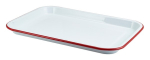 GENWARE ENAMEL WHITE/RED RIM SERVING TRAY 13.2X9.3"