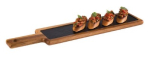 ACACIA WOOD SERVING BOARD WITH SLATE TRAY INSERT 43X12CM
