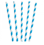 PAPER BLUE STRIPE STRAW BIODEGRADABLE 8" 6MM(BORE)