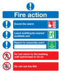 FIRE ACTION' SELF ADHESIVE SIGN 230X172MM