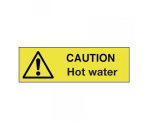 CAUTION HOT WATER CLEAR ADHESIVE YELLOW SIGN