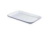 WHITE ENAMEL SERVING TRAY WITH BLUE RIM 38.2X26.4X2.2CM