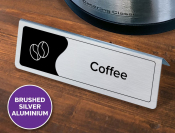 BEVERAGE DISPLAY SILVER BRUSHED COFFEE SIGN