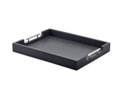 GENWARE BUTLERS TRAY 50X39.5CM SOLID BLACK W METAL HANDLES
