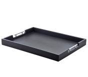 GENWARE BUTLERS TRAY 65X49CM SOLID BLACK W METAL HANDLES