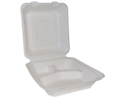 BAGASSE HINGED FOOD BOX 3 COMPARTMENTS 8 x 8inch