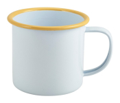 GENWARE ENAMEL WHITE/YELLOW RIM MUG 12.5OZ