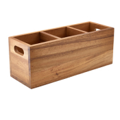 ACACIA WOOD 3 COMPARTMENT CUTLERY BOX