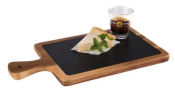 ACACIA WOOD SERVING BOARD WITH SLATE TRAY INSERT 26X18CM
