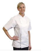 WHITE CHEF JACKET SHORT SLEEVE PRESS STUD SIZE LARGE