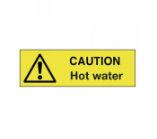 CAUTION HOT WATER CLEAR ADHESIVE YELLOW SIGN