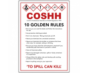 THE 10 GOLDEN RULES OF COSHH SIGN SELF ADHESIVE VINYL