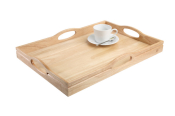 HEVEA WOOD TRAY WITH 4 HANDLES 500X360X65MM