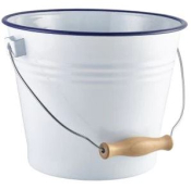 WHITE ENAMEL BUCKET BLUE RIM 22X18.6CM 5.2LTR  *CLEARANCE*