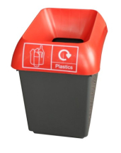PLASTIC RECYCLING 30LTR BIN WITH RED LID AND LOGO