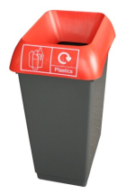 PLASTIC RECYCLING 50LTR BIN WITH RED LID AND LOGO