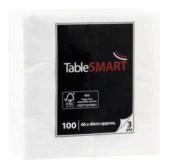 TABLESMART NAPKIN 40CM 3PLY 8FOLD WHITE