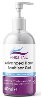 PRISTINE HAND SANITISER GEL 500ML PUMP BOTTLE