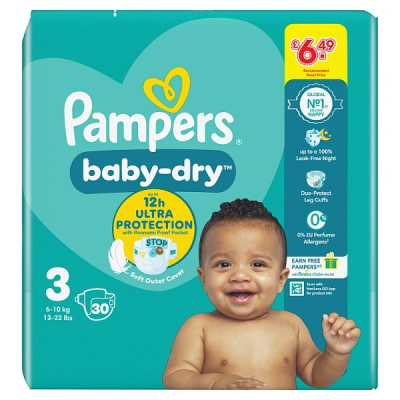 PAMPERS BABY-DRY SIZE 3 6KG-10KG CARRY PACK 4X30