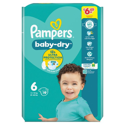 PAMPERS BABY-DRY SIZE 6 13KG-18KG CARRY PACK 4X19