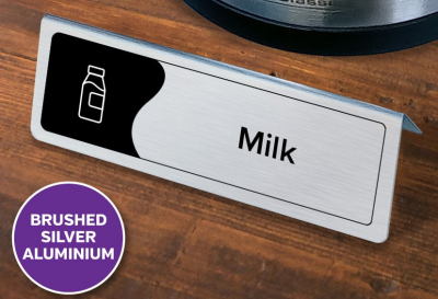 BEVERAGE DISPLAY SILVER BRUSHED MILK SIGN