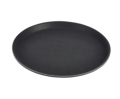 NON-SLIP ROUND TRAY 11Inch BLACK FIBREGLASS
