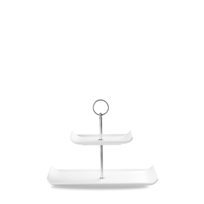 CHURCHILL ALCHEMY FINE CHINA WHITE TWO TIER PLATE TOWER 11.8X5.7Inch