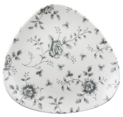 CHURCHILL SUPER VITRIFIED VINTAGE PRINTS GREY ROSE CHINTZ TRIANGULAR PLATE 9Inch