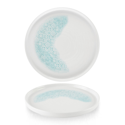 VINTAGE PRINTS MED TILES AQUAMARINE CHEFS' WALLED PLATE