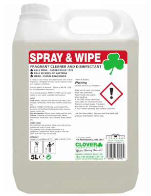 SPRAY & WIPE - FRAGRANCED BACTERICIDAL CLEANER 5 LITRE