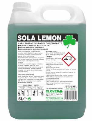 CLOVER SOLA LEMON HARD SURFACE CLEANER CONCENTRATE 5LTR