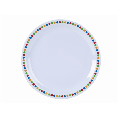 GENWARE MELAMINE WHITE WITH COLOURED SPOTS PLATE 8.9Inch