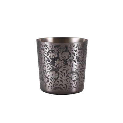GENWARE BLACK FLORAL S/STEEL SERVING CUP 8.5 X 8.5CM