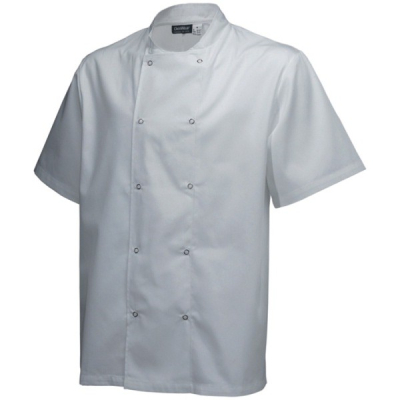 WHITE CHEFS JACKET BASIC STUD SHORT SLEEVE LARGE