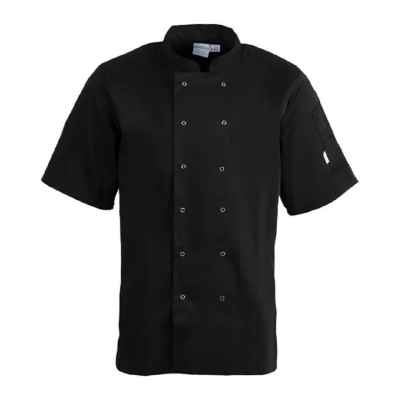 VEGAS CHEFS JACKET BLACK SHORT SLEEVED MEDIUM  A439