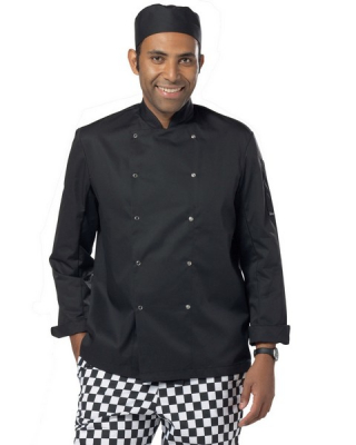 DENNY'S LONG SLEEVE CHEFS JACKET BLACK LARGE