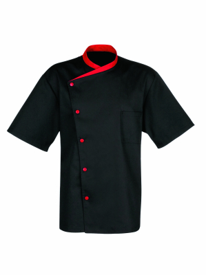 JULIUSO CHEF JACKET BLACK & RED TRIM SHORT SLEEVE SIZE 44