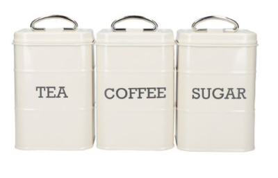 LIVING NOSTALGIA TEA/SUGAR/COF FEE CANISTERS STEEL CREAM