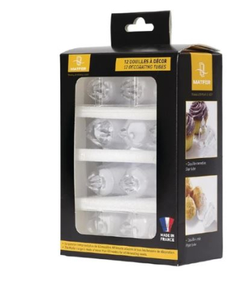 MATFER BOURGEAT POLYCARBONATE PIPING TUBES ASSORTED PLAIN & STAR (BOX 12)