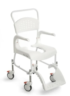 CLEAN HEIGHT ADJUSTABLE SHOWER COMMODE WHITE LOCKABLE CASTORS