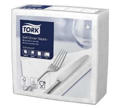 TORK SOFT WHITE DINNER NAPKIN 3PLY