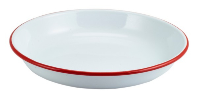GENWARE ENAMEL WHITE/RED RIM COUPE PLATE 9.4Inch