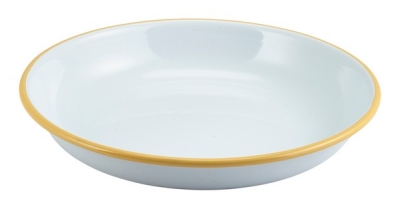 GENWARE ENAMEL WHITE/YELLOW RIM ROUND COUPE PLATE 7.9Inch