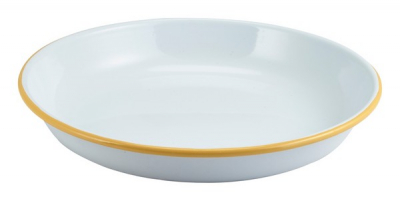 GENWARE ENAMEL WHITE/YELLOW RIM COUPE PLATE 9.4Inch