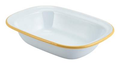 GENWARE ENAMEL WHITE/YELLOW RIM RECTANGULAR PIE DISH 17.9OZ