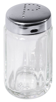 GLASS PEPPER POT, SILVER LID