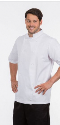 UNISEX WHITE CHEF JACKET SHORT SLEEVE,BUTTON,POLYCOTTON SMALL
